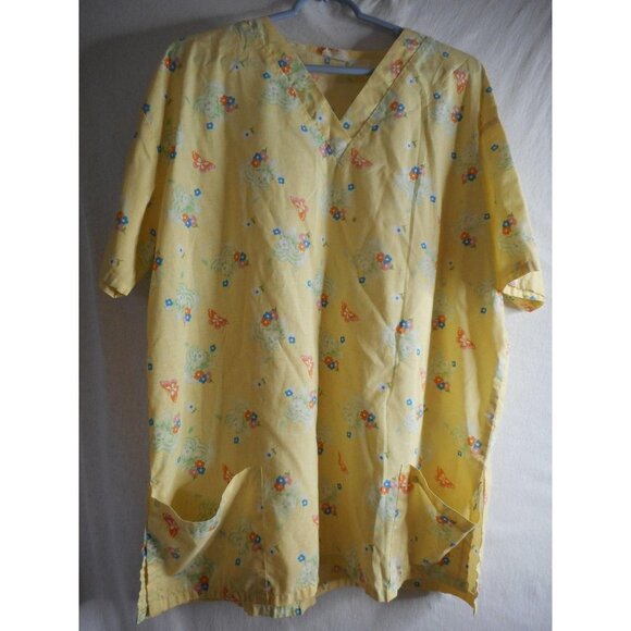 Unknown Tops - Yellow Green puppies Scrub Top Medical Uniform